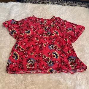 LOFT Pink Floral Flutter Short Sleeve Blouse Small Petite